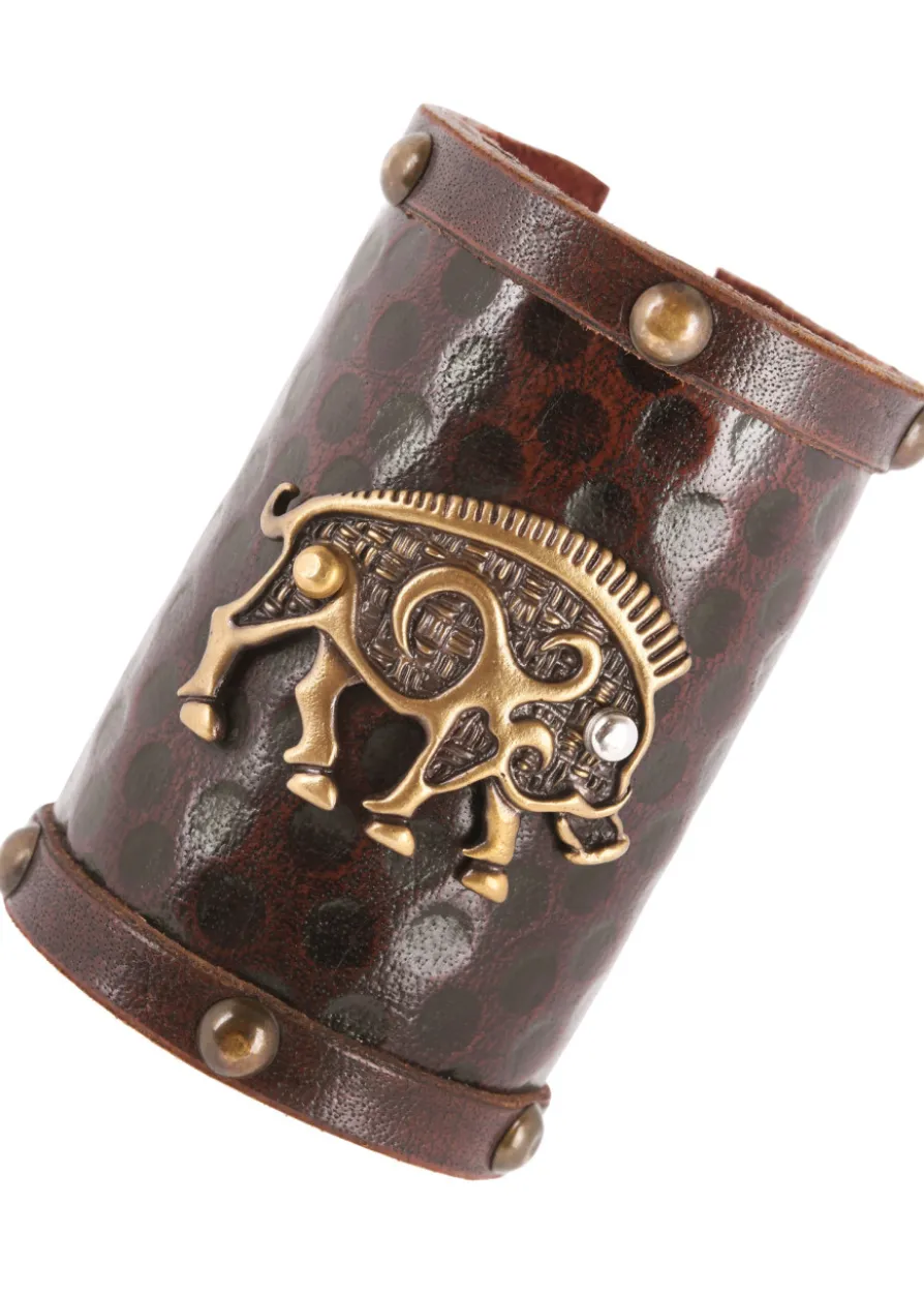 Armschützer aus Leder, Keltisches Wildschwein-Motiv