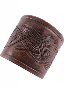 Armschützer aus Leder mit geprägtem Drachenmotiv, Jelling-Stil, Paar, dunkelbraun