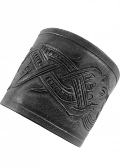 Armschützer aus Leder mit geprägtem Drachenmotiv, Jelling-Stil, schwarz