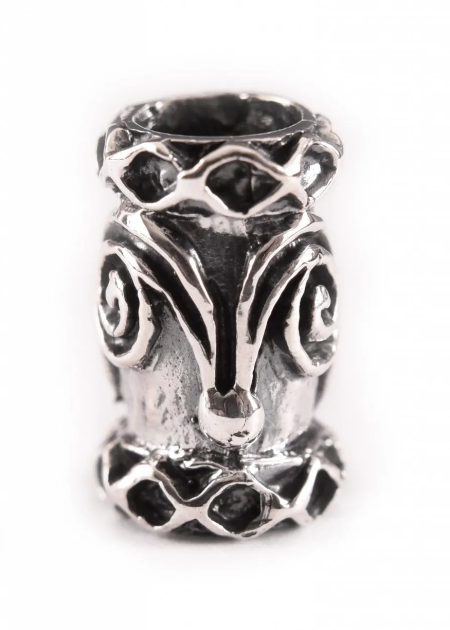 Bartperle und Lockenperle mit Spirale und Rauten aus Silber