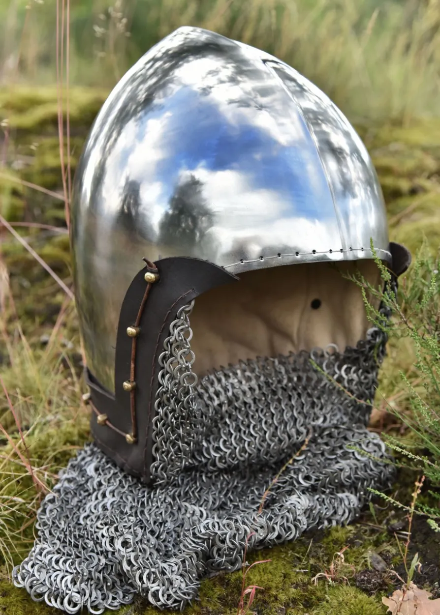 Beckenhaube mit Kettenbrünne aus vernieteten Flachringen, 2 mm Stahl