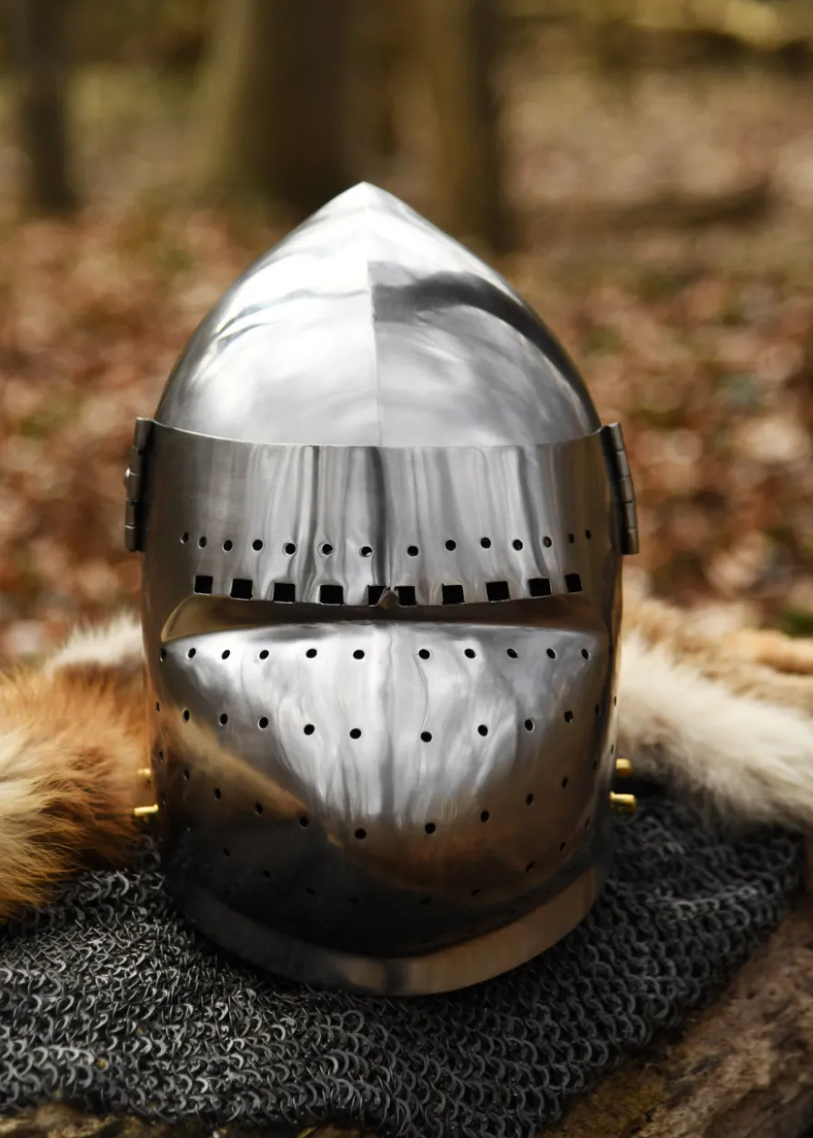 Beckenhaube mit Visier, 14. Jh., 2 mm Stahl