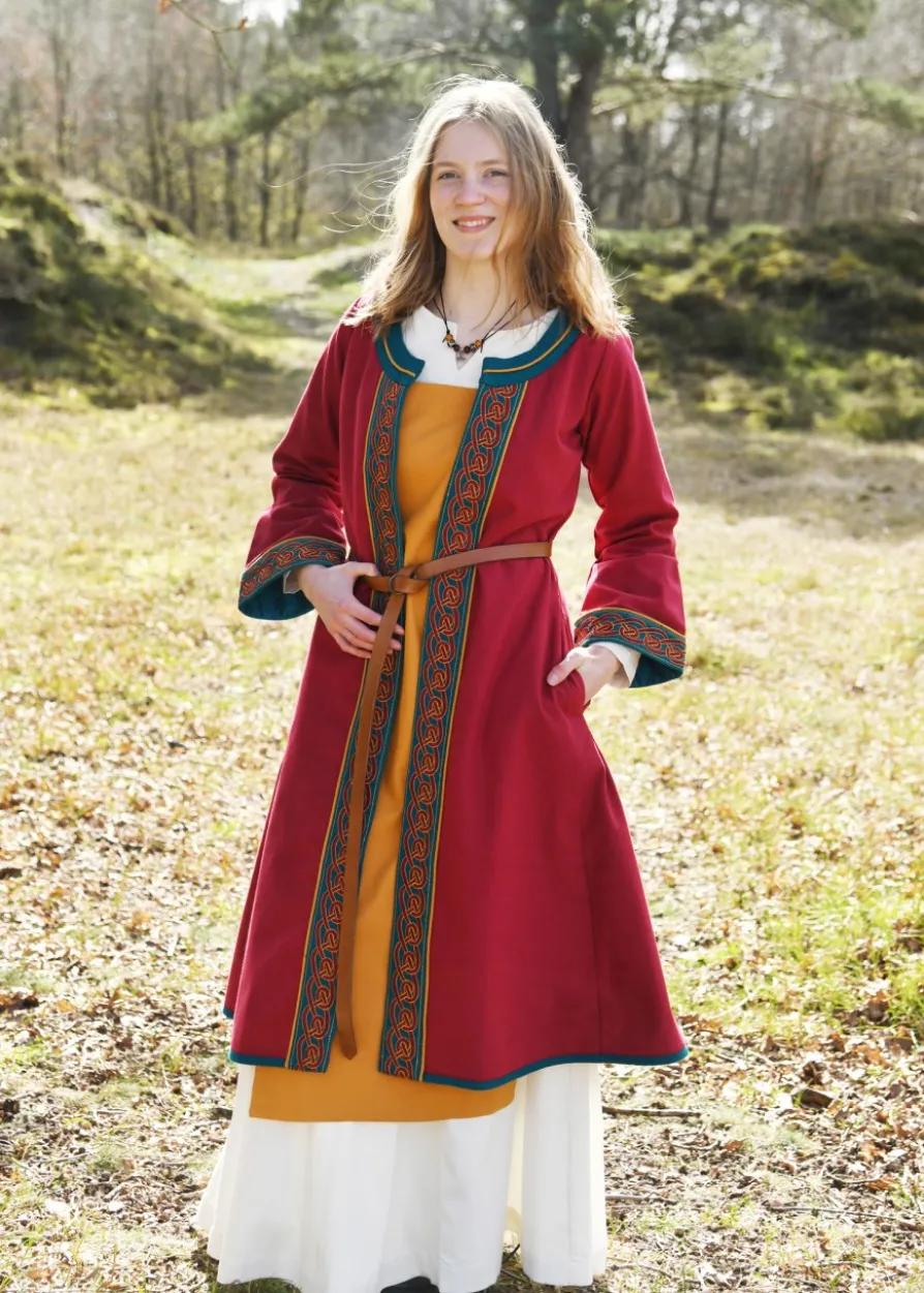 Bestickter Wikinger-Mantel Ella, weinrot-petrol