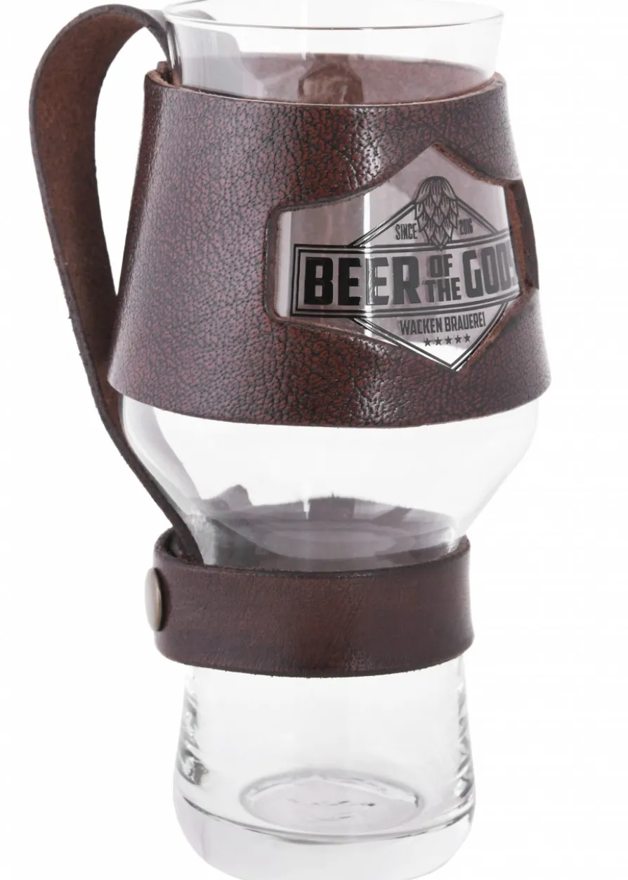 Bierglas Halterung, Manschette aus Leder, braun - Wacken Brauerei