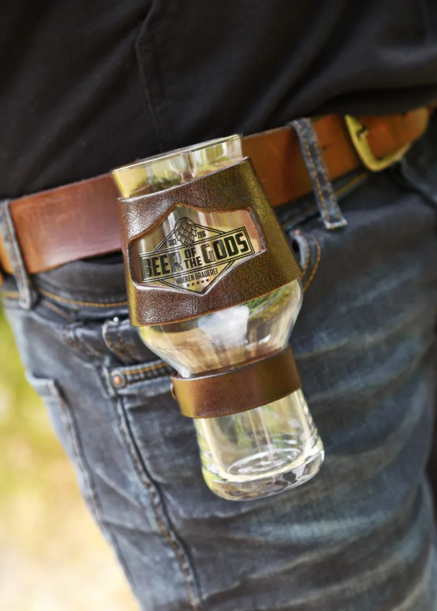 Bierglas Halterung, Manschette aus Leder, braun - Wacken Brauerei