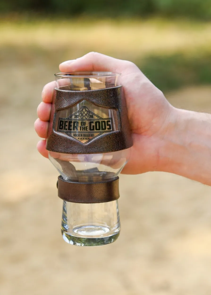 Bierglas Halterung, Manschette aus Leder, braun - Wacken Brauerei