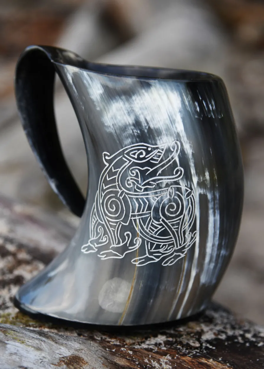 Bierkrug aus Horn - Drache