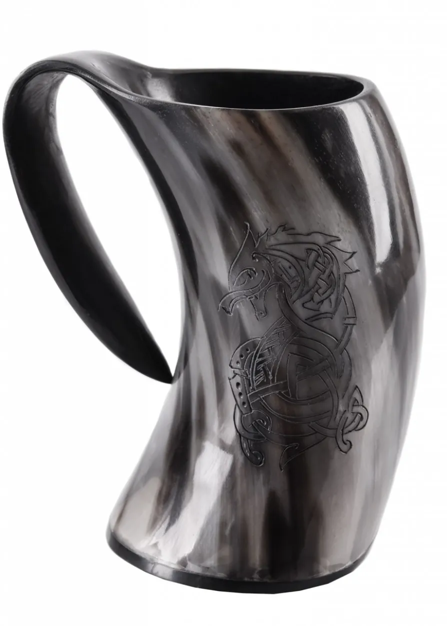 Bierkrug aus Horn - Fenrir, der Nordische Wolf