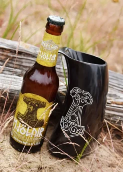 Bierkrug aus Horn - Mjölnir, Thorshammer