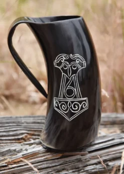 Bierkrug aus Horn - Mjölnir, Thorshammer
