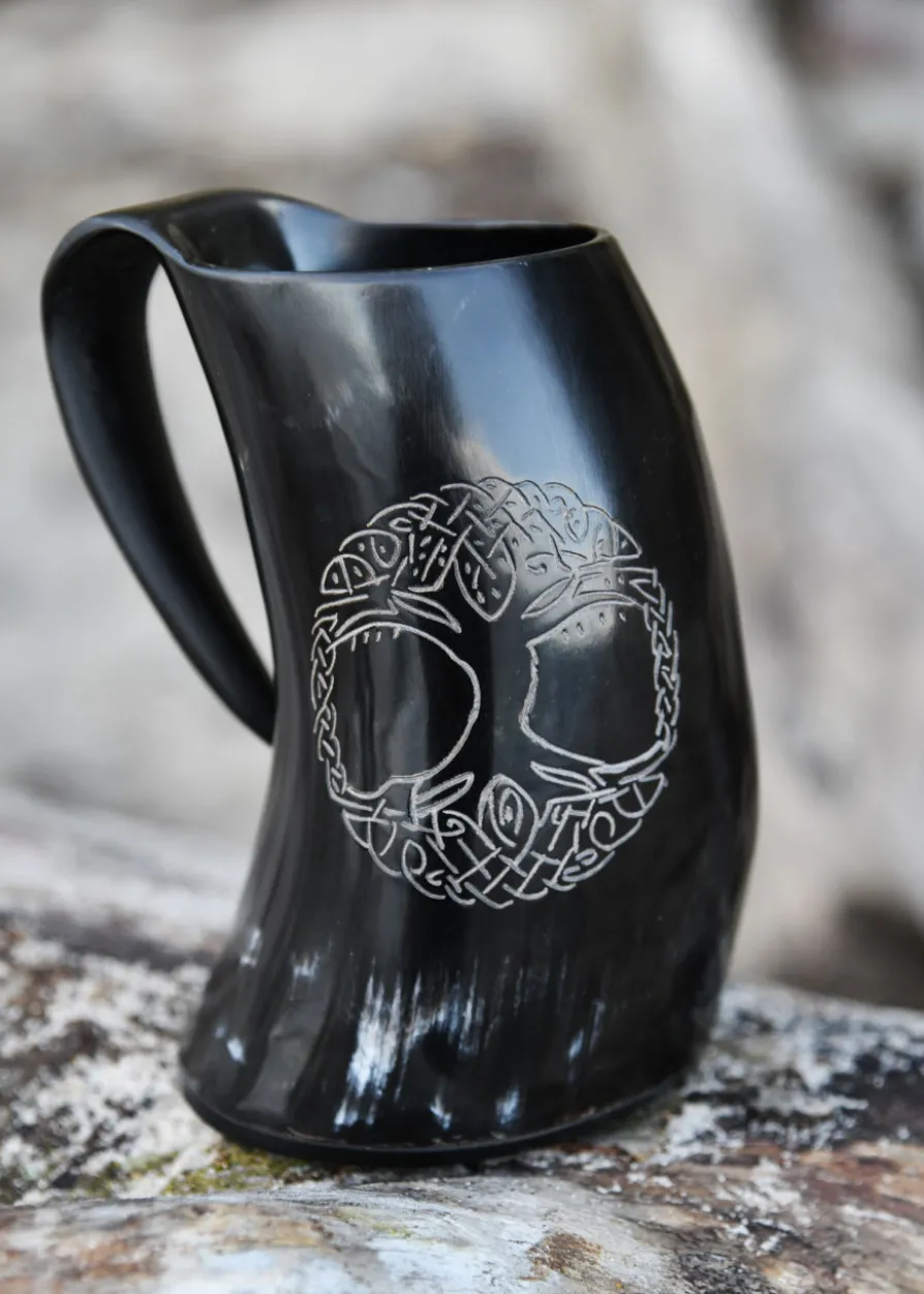Bierkrug aus Horn - Yggdrasil
