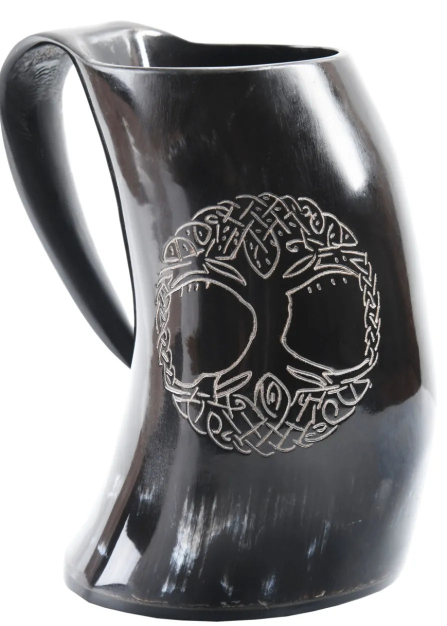 Bierkrug aus Horn - Yggdrasil