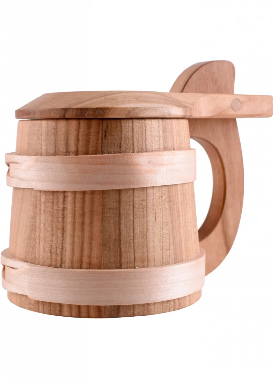 Bierkrug mit Klappdeckel aus Holz, ca. 0,5 l