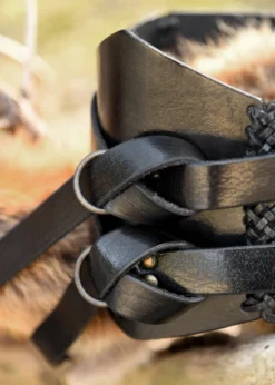 Breiter Ledergürtel, Doppelgürtel mit Flechtnaht, Unisex, schwarz