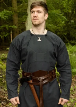 Breiter Ledergürtel, Doppelgürtel mit Flechtnaht, Unisex, dunkelbraun