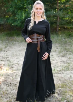 Breiter Ledergürtel, Doppelgürtel mit Flechtnaht, Unisex, dunkelbraun
