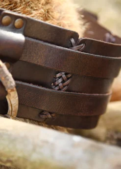 Breiter Ledergürtel, Doppelgürtel mit Flechtnaht, Unisex, dunkelbraun
