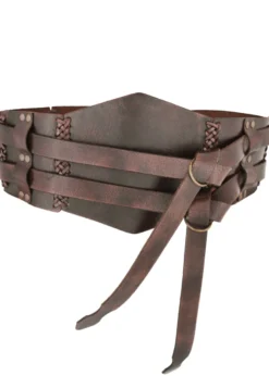 Breiter Ledergürtel, Doppelgürtel mit Flechtnaht, Unisex, dunkelbraun