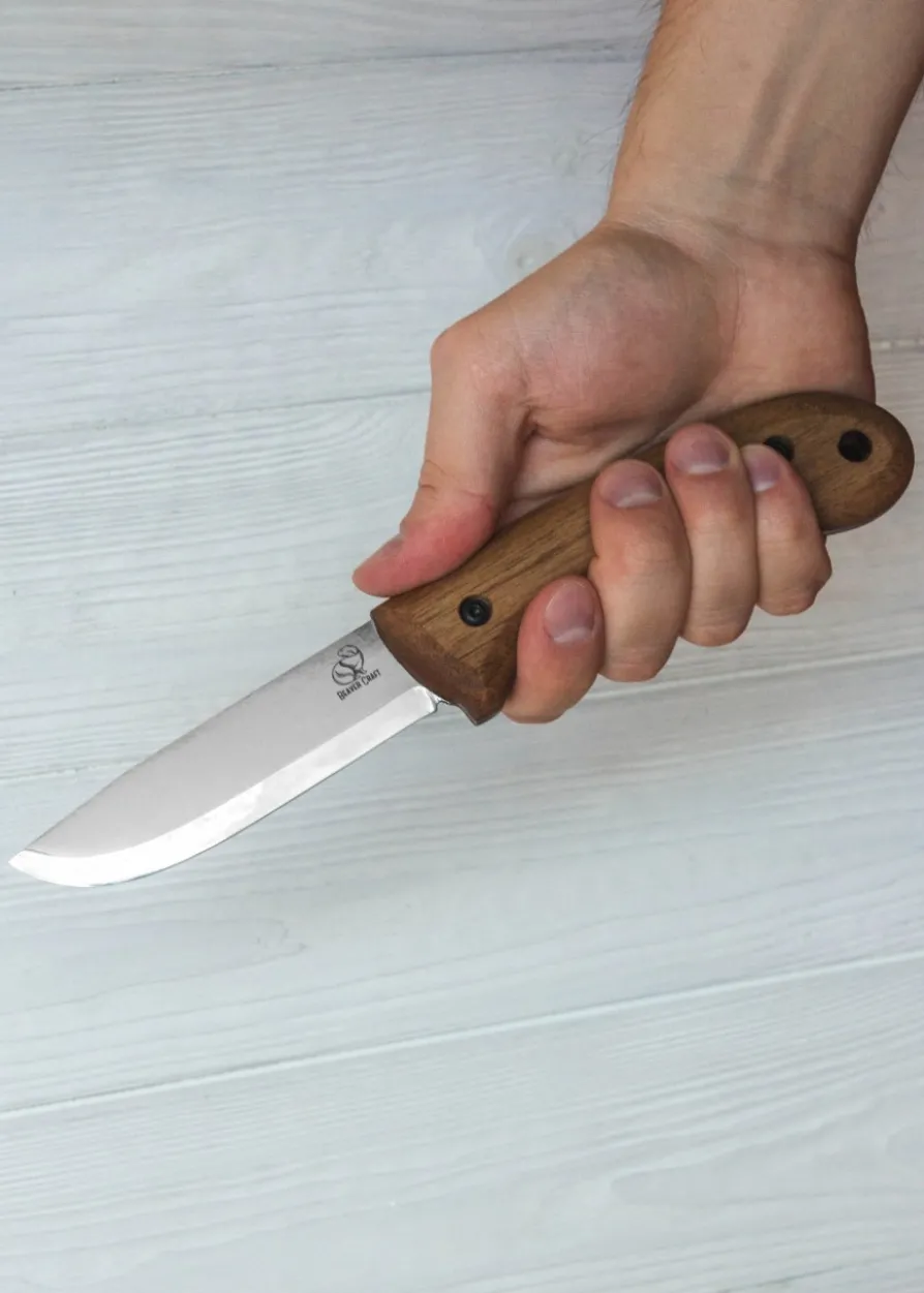 Bushcraft Messer, Karbon-Stahl und Lederscheide, BeaverCraft