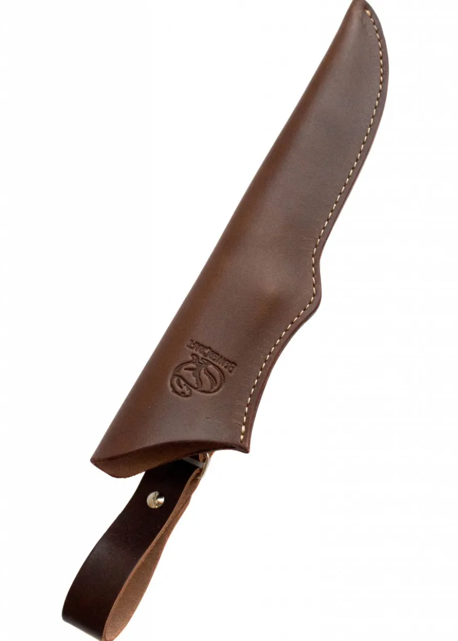 Bushcraft Messer mit Nussbaumgriff und Lederscheide, BeaverCraft