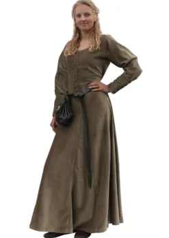 Cotehardie Isabell aus Samt, Mittelalterkleid, grün