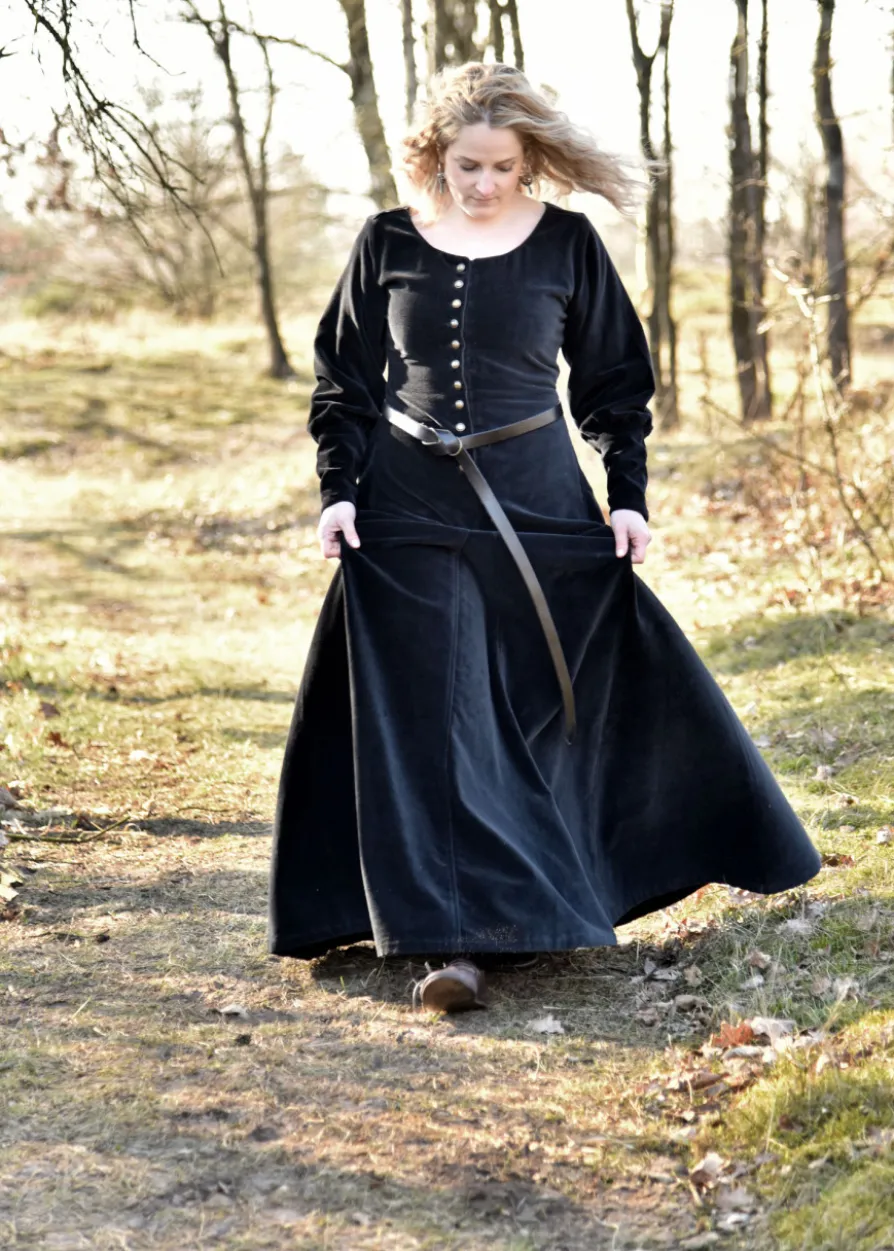 Cotehardie Isabell aus Samt, Mittelalterkleid, schwarz