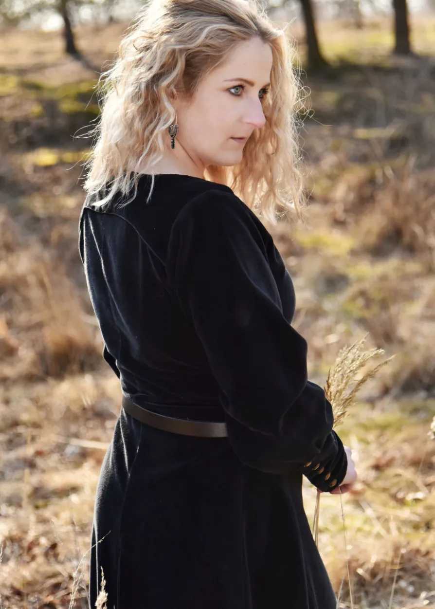 Cotehardie Isabell aus Samt, Mittelalterkleid, schwarz