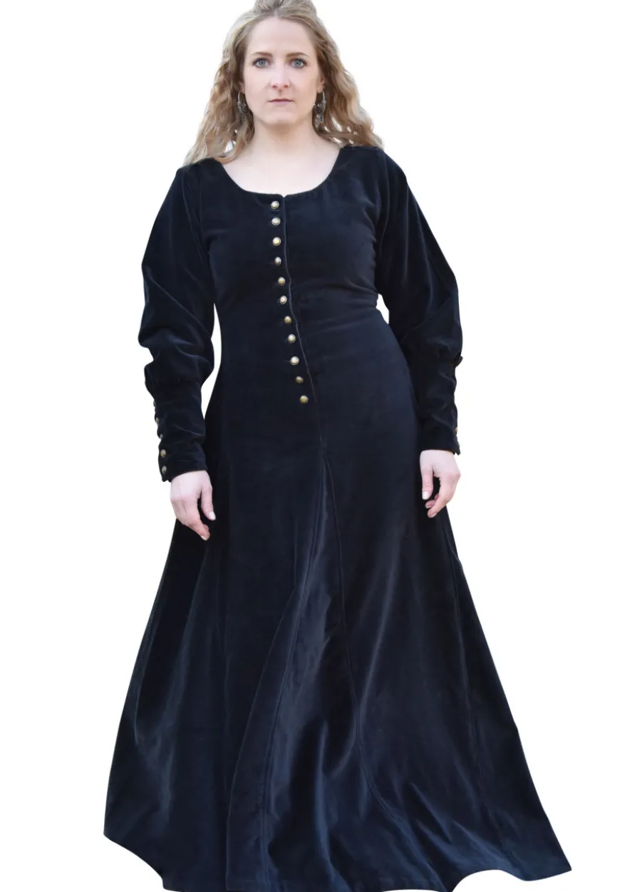 Cotehardie Isabell aus Samt, Mittelalterkleid, schwarz