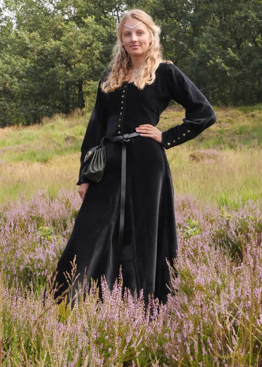 Cotehardie Isabell aus Samt, Mittelalterkleid, schwarz