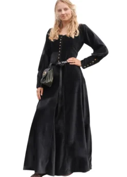 Cotehardie Isabell aus Samt, Mittelalterkleid, schwarz