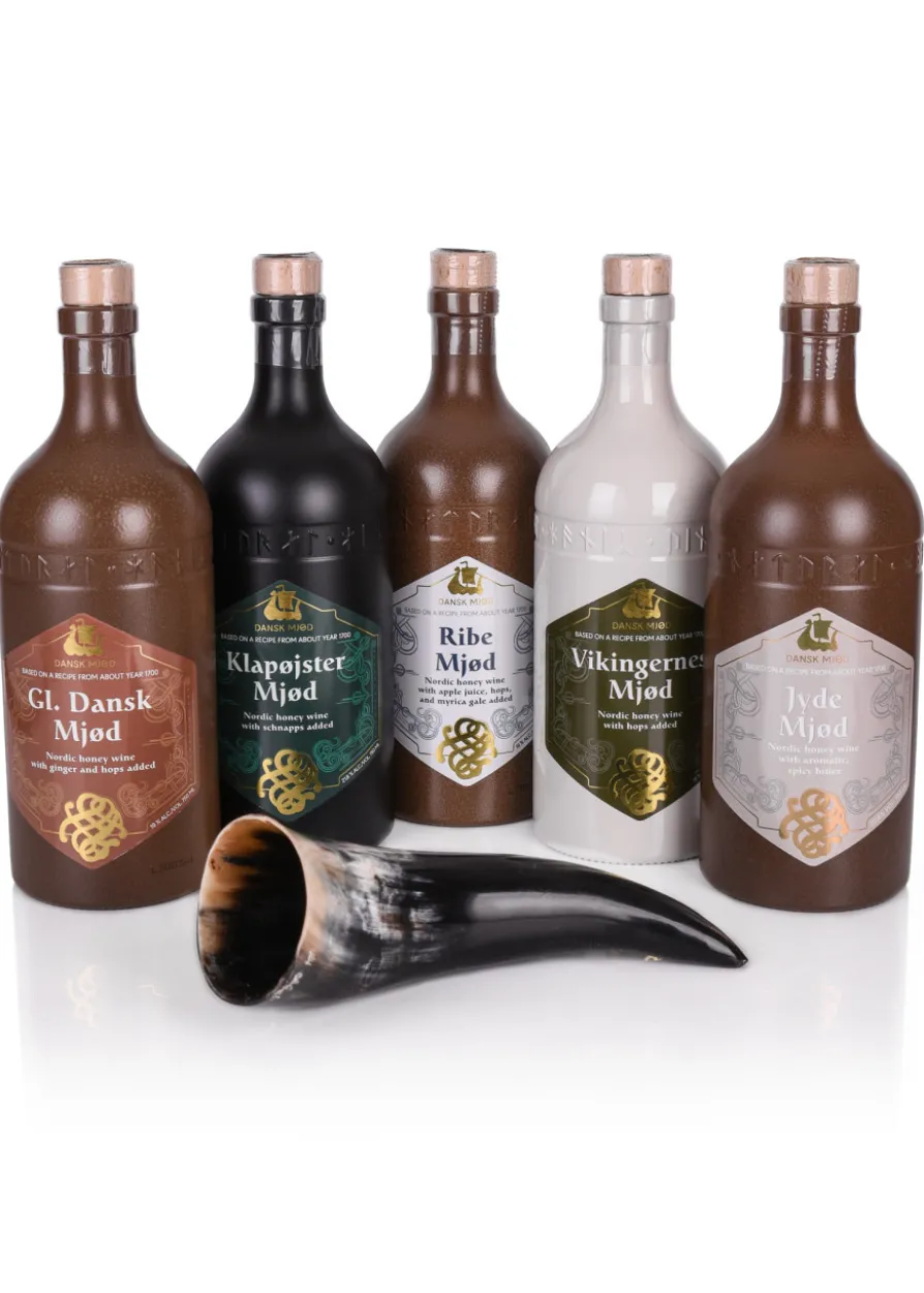 Dansk Mjød - Probierpaket 2 - 5 x 0,75l Met plus Trinkhorn 0,2l
