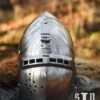 Deutsche Beckenhaube mit Visier, Mittelalter-Helm, ca. 1370, 2 mm Stahl