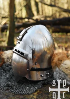 Deutsche Beckenhaube mit Visier, Mittelalter-Helm, ca. 1370, 2 mm Stahl