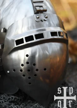 Deutsche Beckenhaube mit Visier, Mittelalter-Helm, ca. 1370, 2 mm Stahl