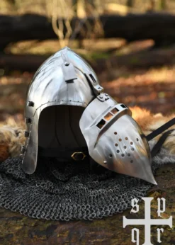 Deutsche Beckenhaube mit Visier, Mittelalter-Helm, ca. 1370, 2 mm Stahl