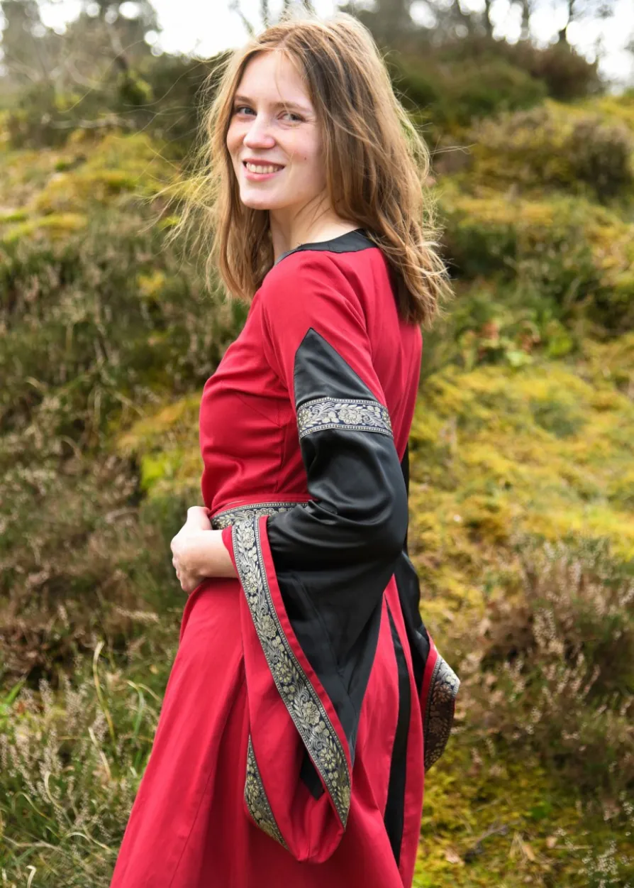 Edles Mittelalter Kleid, Bliaut Josephine, rot/schwarz
