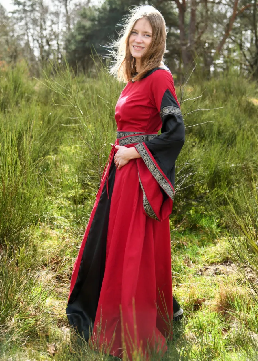 Edles Mittelalter Kleid, Bliaut Josephine, rot/schwarz