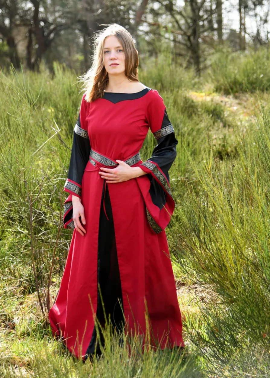 Edles Mittelalter Kleid, Bliaut Josephine, rot/schwarz