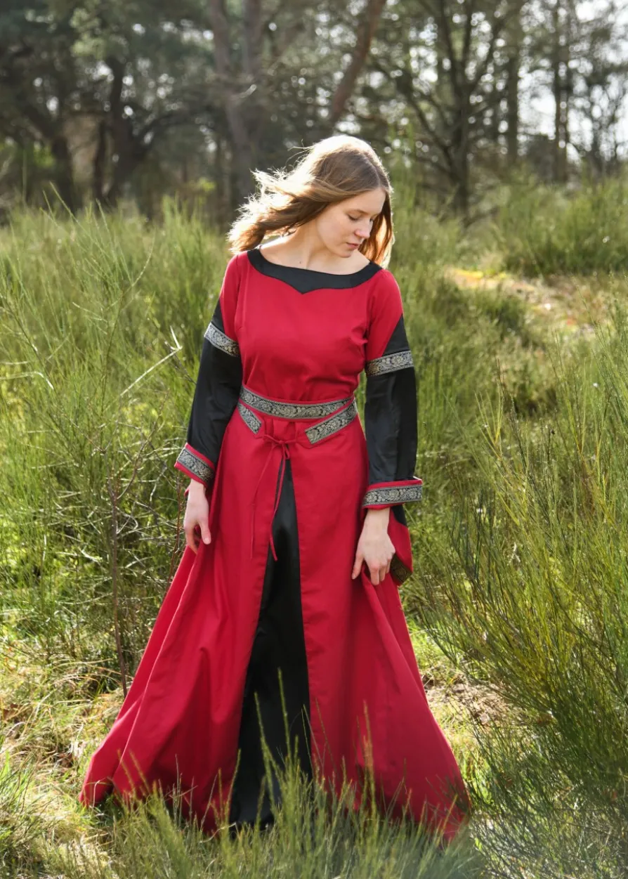 Edles Mittelalter Kleid, Bliaut Josephine, rot/schwarz