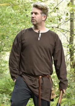 Einfache Mittelalter-Tunika Gunther, langarm, braun