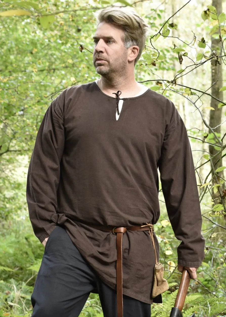 Einfache Mittelalter-Tunika Gunther, langarm, braun