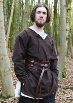 Einfache Mittelalter-Tunika Gunther, langarm, braun