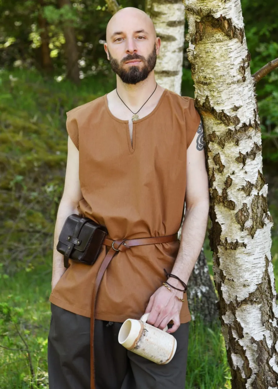 Einfache Mittelalter Tunika Clement, ärmellos, beigebraun