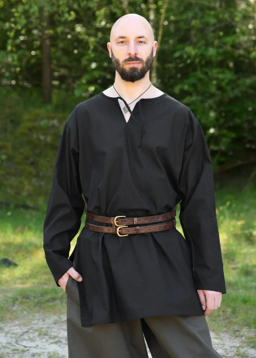 Einfache Mittelalter-Tunika Gunther, langarm, schwarz