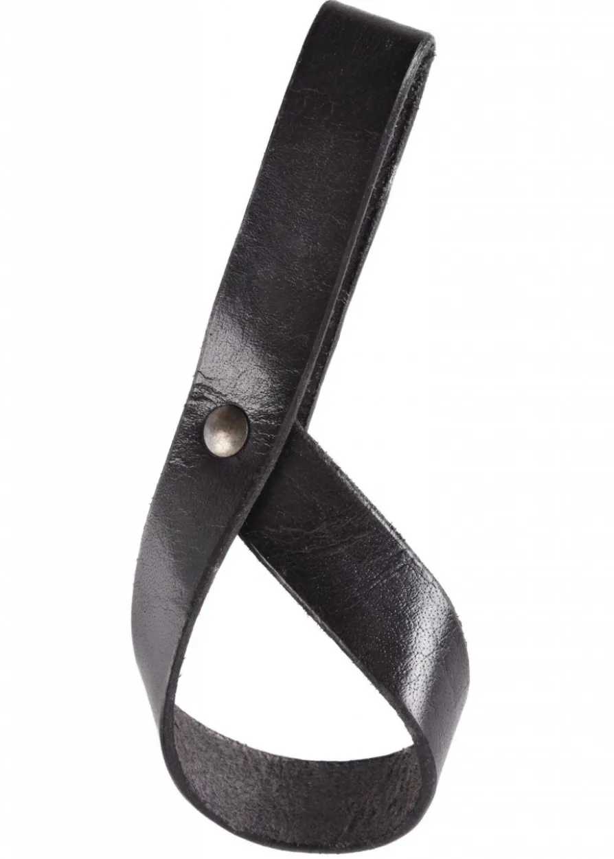 Einfacher Gürtelhalter für Trinkhorn aus Leder, Hornhalter, schwarz