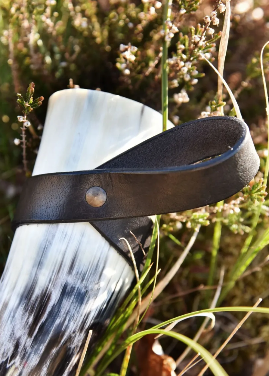 Einfacher Gürtelhalter für Trinkhorn aus Leder, Hornhalter, schwarz