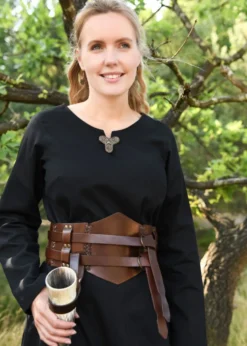 Einfacher Gürtelhalter für Trinkhorn aus Leder, Hornhalter, dunkelbraun