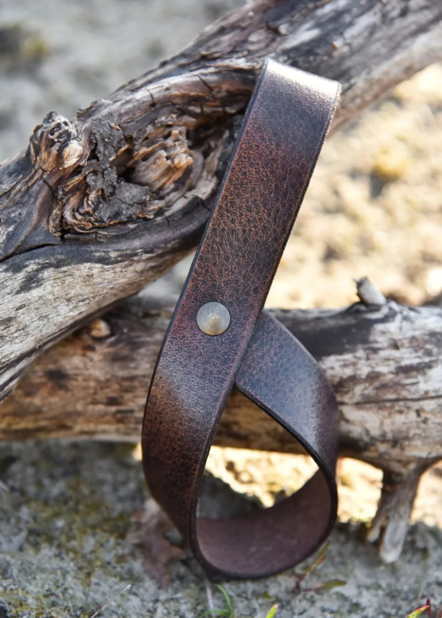 Einfacher Gürtelhalter für Trinkhorn aus Leder, Hornhalter, dunkelbraun
