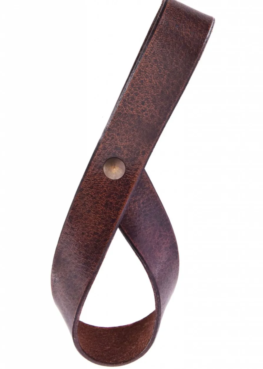Einfacher Gürtelhalter für Trinkhorn aus Leder, Hornhalter, dunkelbraun