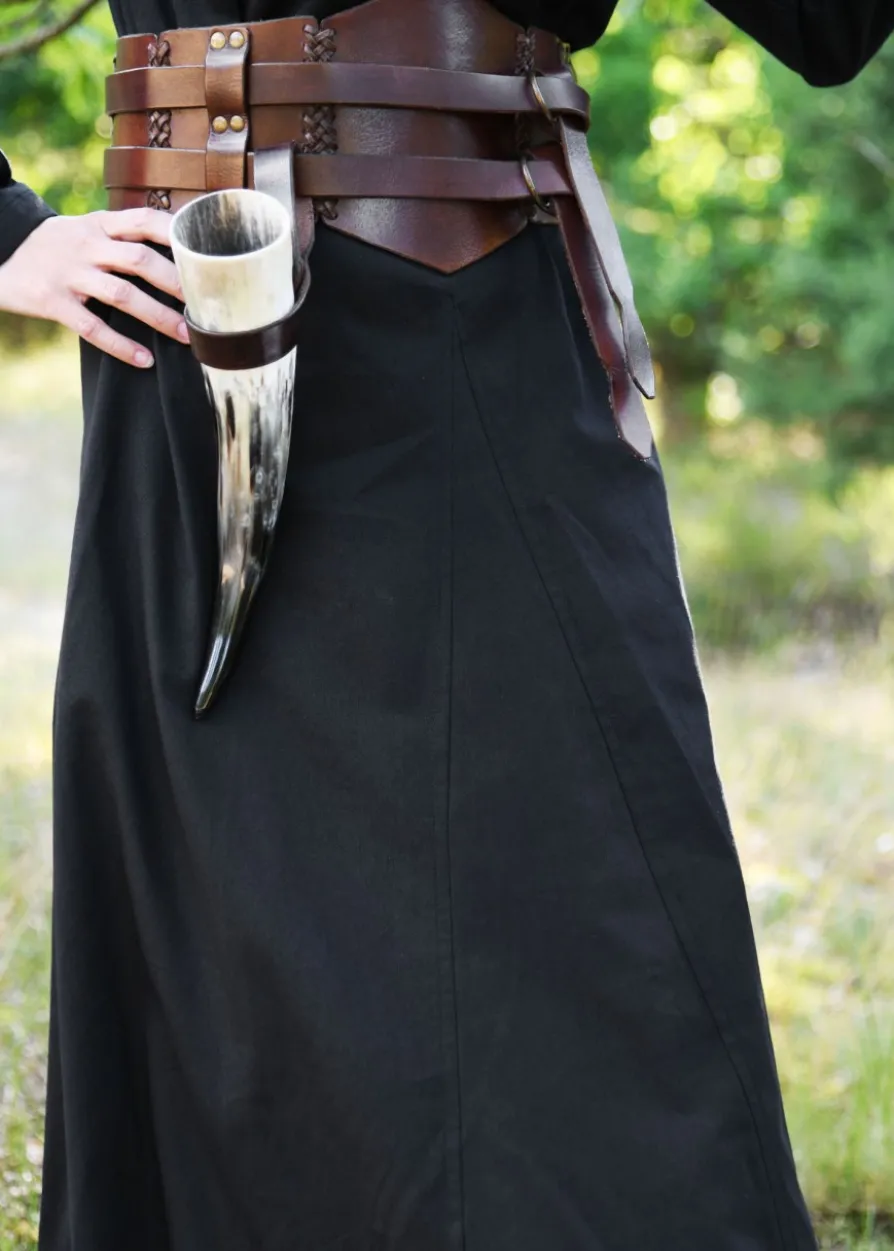 Einfacher Gürtelhalter für Trinkhorn aus Leder, Hornhalter, dunkelbraun